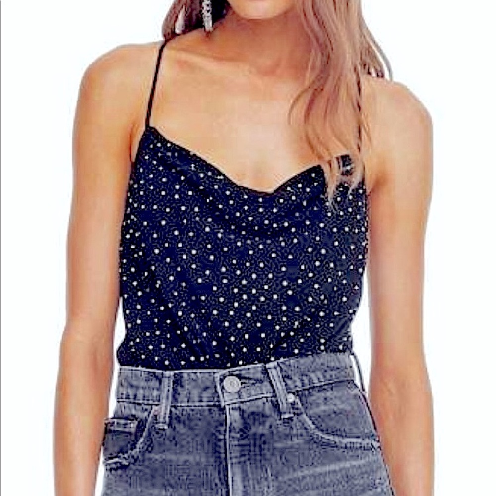 NWT ASTR rhinestone bodysuit black cosmo starry night mesh thong drape racer bak